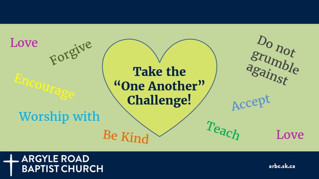 a heart saying "Take the One Another Challenge" and ways to love each other all around